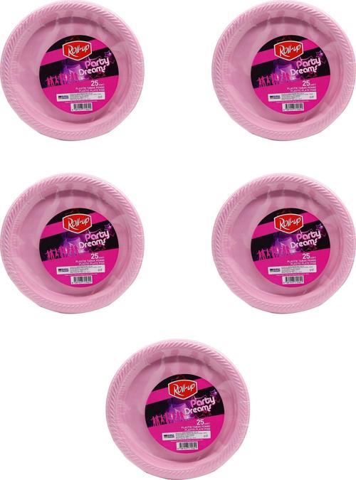 Kullan At Renkli Pembe Parti Davet Plastik Tabak - 22 Cm. - 25 Adetlik 5 Paket