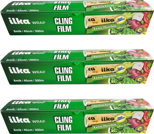 Şeffaf Mutfak Rulo Streç Film Folyo - 45 Cm. x 300 Metre - Gıdaya Uygun - 3 Paket