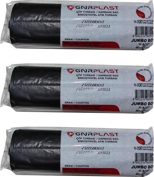 Endüstriyel Jumbo Çöp Torbası Poşeti - 2 Kat - Siyah - 500 Gr. - 80x110 Cm. -10 x 3 Rulo