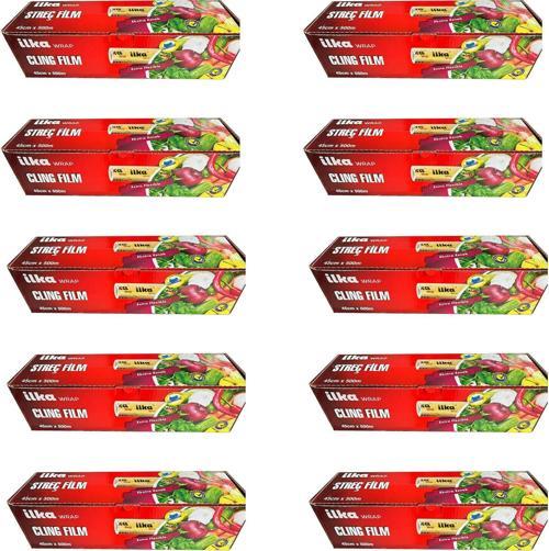 Şeffaf Mutfak Rulo Streç Film Folyo - 45 Cm. x 500 Metre - Gıdaya Uygun - 10 Paket