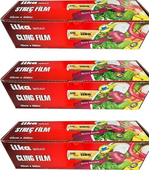 Şeffaf Mutfak Rulo Streç Film Folyo - 45 Cm. x 500 Metre - Gıdaya Uygun - 3 Paket
