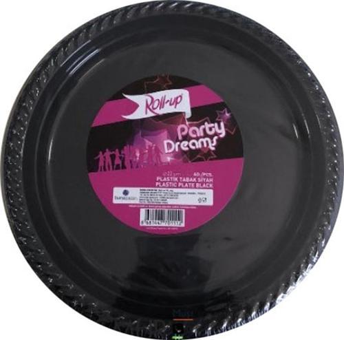 Kullan At Renkli Siyah Parti Davet Plastik Tabak - 22 Cm. - 25 Adetlik Paket