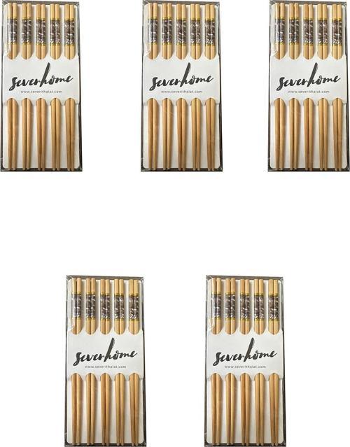 Desenli Yıkanabilir Kore Japon Çin Bambu Chopsticks Yemek Çubuğu - 24 Cm. - 5 Çiftlik 5 Paket