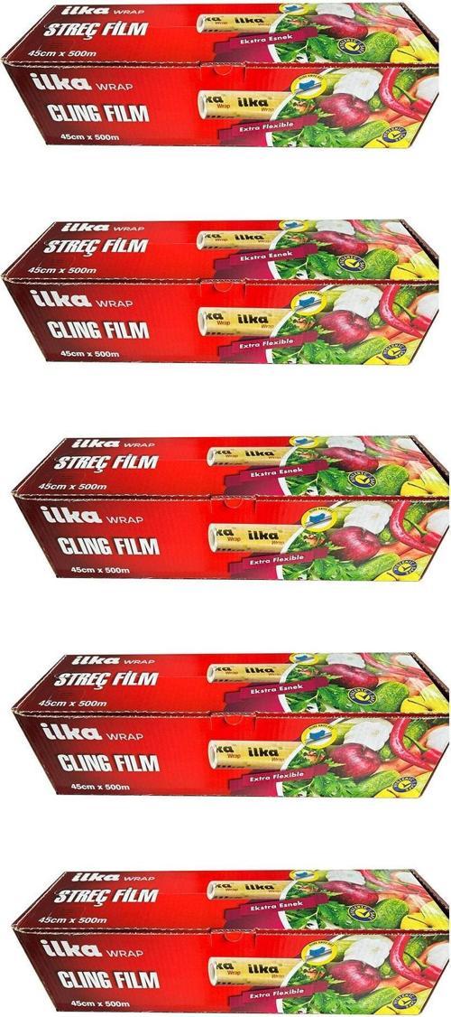 Şeffaf Mutfak Rulo Streç Film Folyo - 45 Cm. x 500 Metre - Gıdaya Uygun - 5 Paket