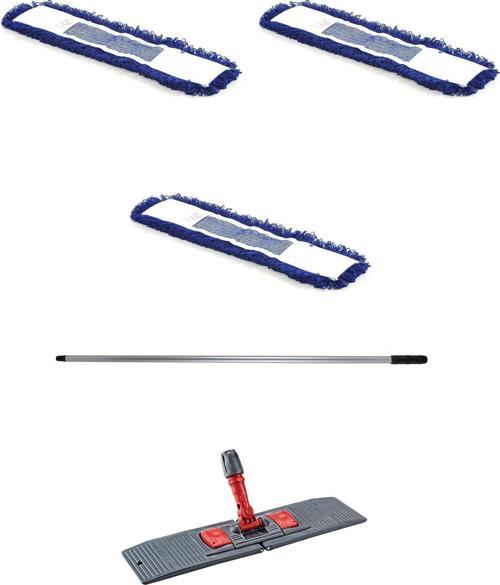 Orlon Mavi Statik Toz Mop Takımı Seti - 80 Cm. - 3 Adet Mop + Mop Tutucu + Sap - 1 Takım