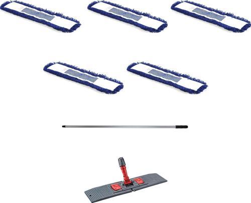 Orlon Mavi Statik Toz Mop Takımı Seti - 60 Cm. - 5 Adet Mop + Mop Tutucu + Sap - 1 Takım