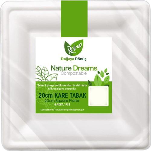 Nature Ekolojik Karton Kağıt Parti Tek Kullanımlık Kare Tabak - 20 Cm. - 6 Adetlik 5 Paket