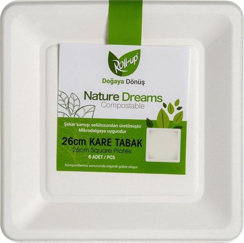 Nature Ekolojik Karton Kağıt Parti Tek Kullanımlık Kare Tabak - 26 Cm. - 6 Adetlik 1 Paket