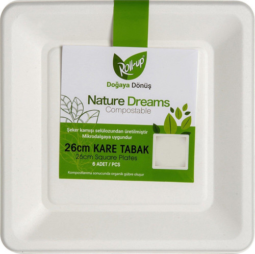 Nature Ekolojik Karton Kağıt Parti Tek Kullanımlık Kare Tabak - 26 Cm. - 6 Adetlik 5 Paket