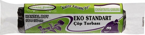 Plastik Endüstriyel Hantal Çöp Torbası Poşeti - 800 Gr. - 100 x 150 Cm. / 10 Adetlik Rulo