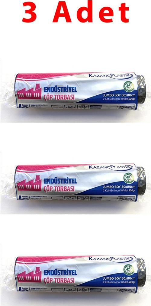 Plastik Endüstriyel Jumbo Çöp Torbası Poşeti - 500 Gr. - 80 x 110 Cm. / 10 Adetlik 3 Rulo