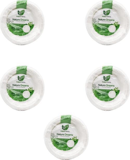 Nature Ekolojik Karton Kağıt Parti Tek Kullanımlık Tabak - 18 Cm. - 50 Adetlik 5 Paket