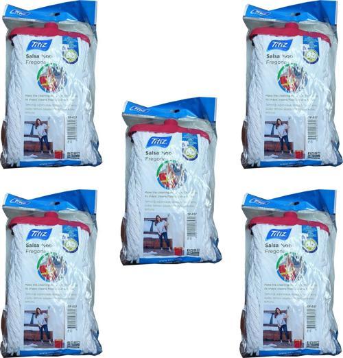 Titiz Salsa TP-857 Yedek Geniş Takozlu Islak İpli Mop Paspas Başlığı - Püskül - 16 Cm. - 5 Adet