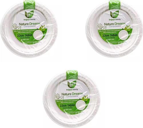 Nature Ekolojik Karton Kağıt Parti Tek Kullanımlık Tabak - 22 Cm. - 50 Adetlik 3 Paket