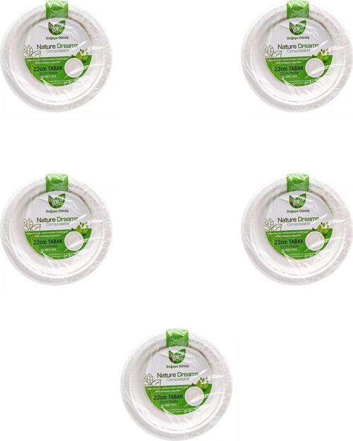Nature Ekolojik Karton Kağıt Parti Tek Kullanımlık Tabak - 22 Cm. - 50 Adetlik 5 Paket