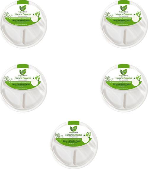 Nature Ekolojik Karton Kağıt Tek Kullanımlık 3 Bölmeli Tabak - 26 Cm. - 50 Adetlik 5 Paket