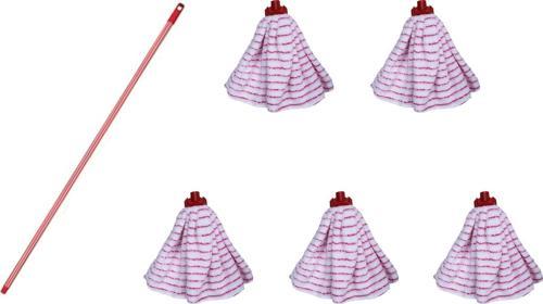 Yedek Islak Temizlik Kovası Mop Takımı Seti - 5x Tesa Havlu Mop + Metal Çizgili Vidalı Sap - 1 Adet