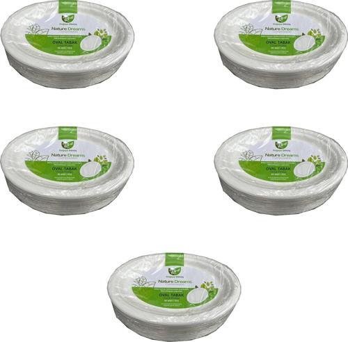 Nature Ekolojik Karton Kağıt Tek Kullanımlık Oval Tabak - 20x26 Cm. - 50 Adetlik 5 Paket