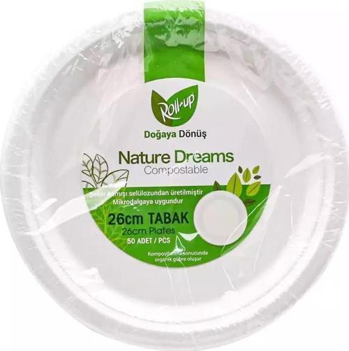 Nature Ekolojik Karton Kağıt Tek Kullanımlık Tabak - 26 Cm. - 50 Adetlik 1 Paket