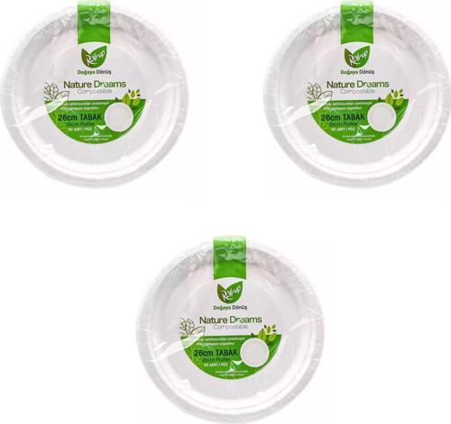 Nature Ekolojik Karton Kağıt Tek Kullanımlık Tabak - 26 Cm. - 50 Adetlik 3 Paket
