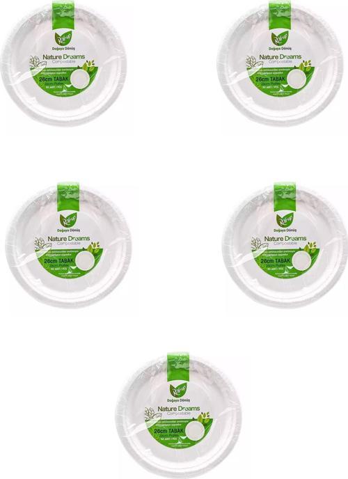 Nature Ekolojik Karton Kağıt Tek Kullanımlık Tabak - 26 Cm. - 50 Adetlik 5 Paket