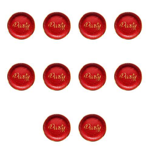 Parti Doğum Günü Işıltılı Kırmızı Party Yazılı Karton Tabak - 22 Cm. - 8 Adetlik 10 Paket