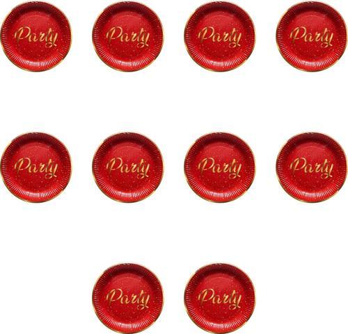 Parti Doğum Günü Işıltılı Kırmızı Party Yazılı Karton Tabak - 22 Cm. - 8 Adetlik 10 Paket