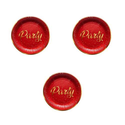 Parti Doğum Günü Işıltılı Kırmızı Party Yazılı Karton Tabak - 22 Cm. - 8 Adetlik 3 Paket