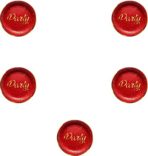 Parti Doğum Günü Işıltılı Kırmızı Party Yazılı Karton Tabak - 22 Cm. - 8 Adetlik 5 Paket