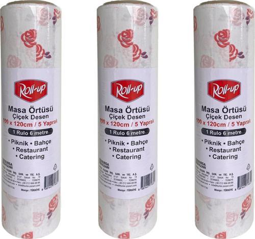 Tek Kullanımlık Kağıt Laminelli Masa Örtüsü - 100x150 Cm. - Çiçek Desenli -16 Yaprak 3 Rulo