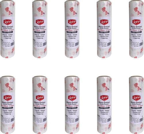 Tek Kullanımlık Laminelli Çiçek Desenli Kağıt Masa Örtüsü - 100x150 Cm. - 16 Yaprak 10 Rulo