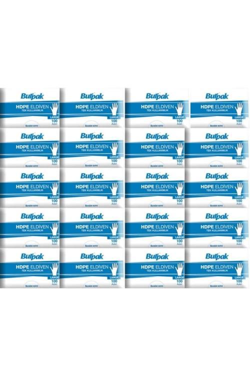 HDPE İş Temizlik Tek Kullanımlık Şeffaf Eldiven / Büyük Boy / 100 Adetlik 20 Paket - Koli