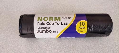 Endüstriyel Jumbo Çöp Torbası Poşeti - 2 Kat - Siyah - 400 Gr. - 80 x 110 Cm. / 1 Rulo