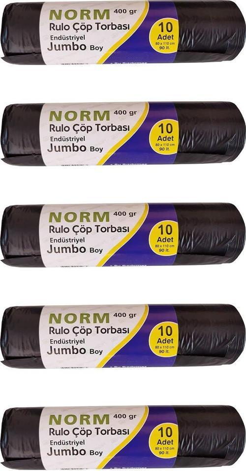 Endüstriyel Jumbo Çöp Torbası Poşeti - 2 Kat - Siyah - 400 Gr. - 80 x 110 Cm. / 5 Rulo