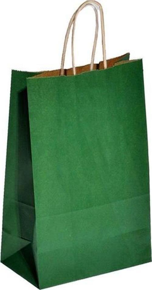 Büküm Saplı Kraft Kağıt Karton Hediyelik Çanta Poşet Torba - Yeşil - 25x31 Cm. - 25 Adetlik Paket