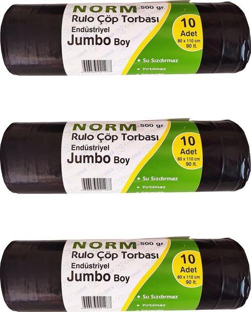 Endüstriyel Jumbo Çöp Torbası Poşeti - 2 Kat - Siyah - 500 Gr. - 80 x 110 Cm. / 3 Rulo