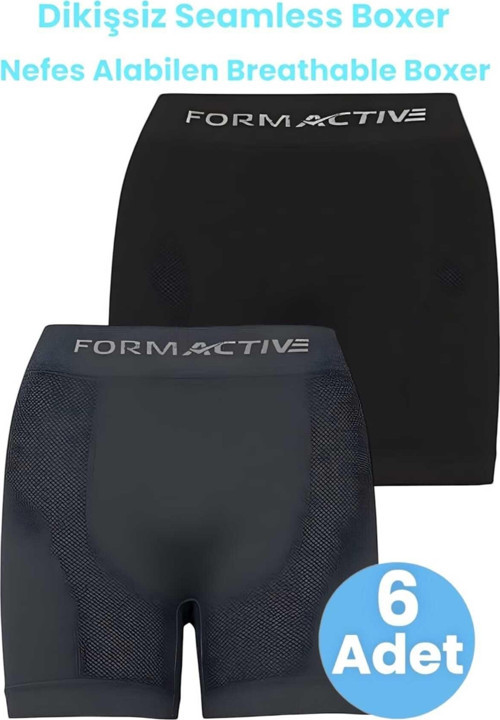 Erkek Dikişsiz/Seamless Nefes Alabilen Boxer 6 Adet Siyah - Füme L-XL