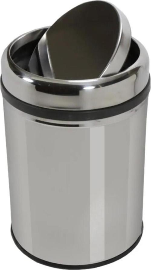 Metal Krom Pratik Döner Kapaklı 8 Litre Çöp Kutusu Kovası 