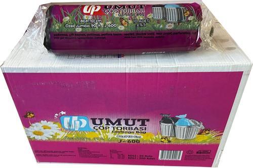 Endüstriyel Jumbo Çöp Torbası Poşeti - 2 Kat - Siyah - 600 Gr. - 80x110 Cm. -10 Adetlik 20 Rulo