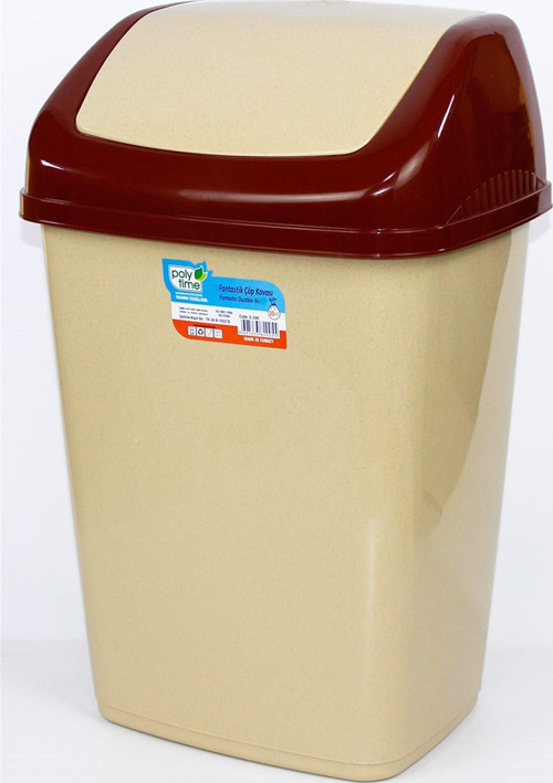 Polytime Sallanır Kapak Ofis Banyo Mutfak Bahçe Çöp Kutusu Kovası / 50 Litre / Krem / 68 x 41 x 33 Cm.
