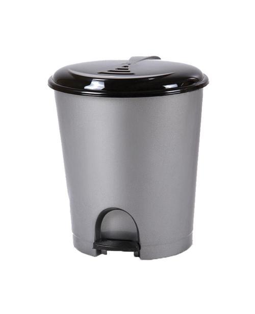 Plastik Basmalı Pedallı Açılır Kapak Çöp Kutusu Kovası - 7 Lt. - Gri - İç Kovalı - 22x24x26 Cm.