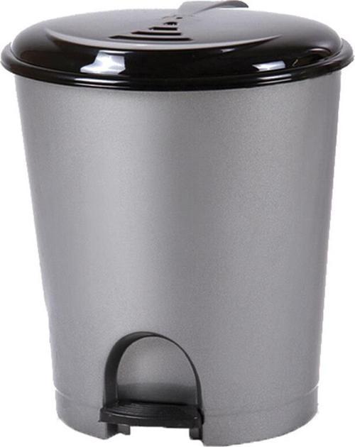 Plastik Basmalı Pedallı Açılır Kapak Çöp Kutusu Kovası - 7 Lt. - Gri - İç Kovalı - 22x24x26 Cm.