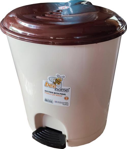 Plastik Basmalı Pedallı Açılır Kapak Çöp Kutusu Kovası / 7 Litre / Krem - 22 x 24 x 26 Cm.