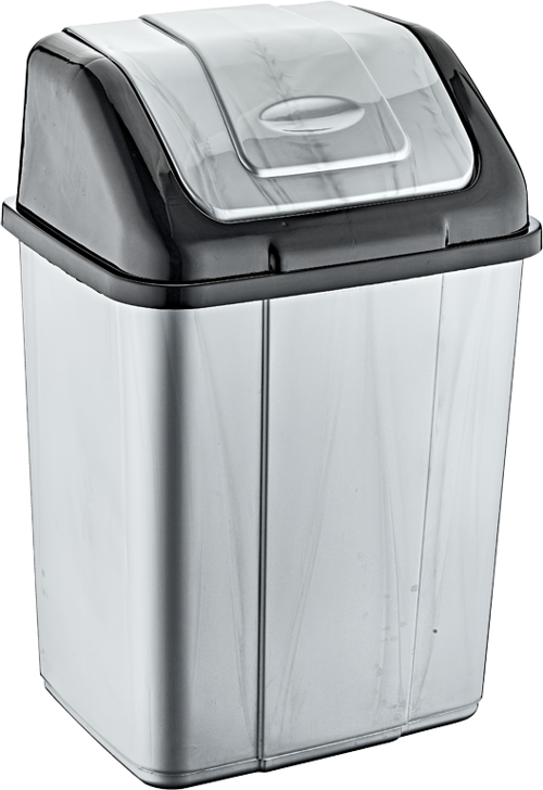 Plastik Sallanır Kapak Çöp Kovası Kutusu -Gri Gövde / Siyah Kapak - 35 Litre - 53 x 35 x 28 Cm.