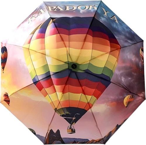 Kapadokya Desenli Canlı Lüx Renkli Baskılı Rüzgara Dayanıklı 8 Telli Katlanabilir Manuel Şemsiye Çok Renkli