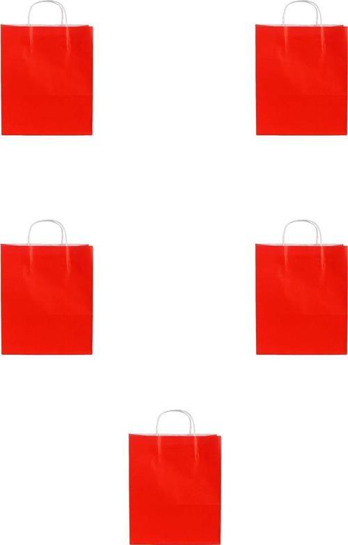 Büküm Saplı Kraft Kağıt Çanta Karton Hediyelik Poşet Torba - Kırmızı - 18x24 Cm. - 5 Adetlik Paket