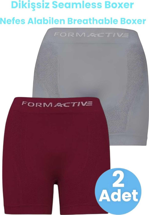 Erkek Dikişsiz/Seamless Nefes Alabilen Boxer 2'Li Set Gri - Bordo M-L