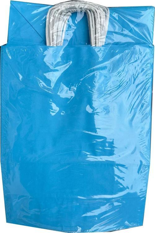 Büküm Saplı Kraft Kağıt Çanta Karton Hediyelik Poşet Torba - Mavi 2 - 18x24 Cm. -25 Adetlik 4 Paket