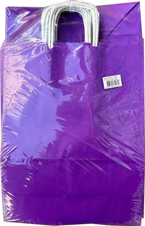 Büküm Saplı Kraft Kağıt Çanta Karton Hediyelik Poşet Torba - Mor - 18x24 Cm. - 25 Adetlik Paket