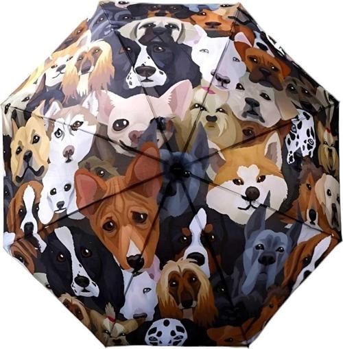 Sevimli Köpek Desenli Canlı Lüx Renkli Baskılı Rüzgara Dayanıklı 8 Telli Katlanabilir Manuel Şemsiye Çok Renkli